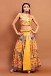 Buy_Soniya G_Yellow Satin Printed Abstract V Neck Skirt Set _at_Aza_Fashions