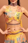 Shop_Soniya G_Yellow Satin Printed Abstract V Neck Skirt Set _Online_at_Aza_Fashions