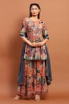 Buy_Soniya G_Blue Cotton Blend Printed Floral Round Peplum Kurta Set _at_Aza_Fashions