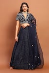 Buy_Soniya G_Blue Georgette Embroidery Thread V Neck Lehenga Set _at_Aza_Fashions