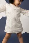 Mini Trails Off White Cotton, Organza Crystals, Feathers Snow Embellished Shift Dress Online at Aza Fashions Mini Trails_Off White Cotton, Organza Crystals, Feathers Snow Embellished Shift Dress_Online_at_Aza_Fashions