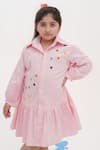 Shop_Darleen Kids Couture_Pink Cotton Embroidery Bead Cheerful Dress _at_Aza_Fashions