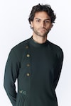 Buy_S&N by Shantnu Nikhil_Green Terylene Plain Pleated Draped Asymmetric Kurta