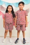 Tiny Colour Clothing_Red Cotton Printed Elephant Shirt And Shorts Set _at_Aza_Fashions