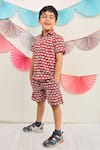 TINY COLOUR_Red Cotton Printed Elephant Shirt And Shorts Set _Online_at_Aza_Fashions