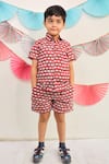 Buy_TINY COLOUR_Red Cotton Printed Elephant Shirt And Shorts Set _Online_at_Aza_Fashions