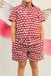 Shop_TINY COLOUR_Red Cotton Printed Elephant Shirt And Shorts Set _Online_at_Aza_Fashions