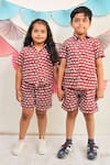 TINY COLOUR_Red Cotton Printed Elephant Shirt And Shorts Set _at_Aza_Fashions