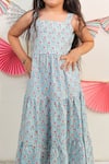 Tiny Colour Clothing_Blue Cotton Printed Floral Tiered Dress _Online_at_Aza_Fashions