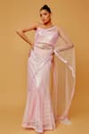 Buy_Anita Kanwal_Pink Net Embellished Sequin Square Neck Saree With Blouse _at_Aza_Fashions