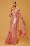 Buy_Anita Kanwal_Pink Net Embellished Sequin Square Neck Pre-draped Saree With Blouse _at_Aza_Fashions