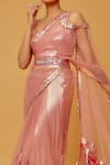 Shop_Anita Kanwal_Pink Net Embellished Sequin Square Neck Pre-draped Saree With Blouse _at_Aza_Fashions