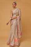Buy_Anita Kanwal_Brown Banarasi Embellished Mukaish Halter Neck Work Saree_at_Aza_Fashions