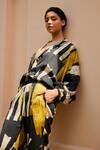 Shop_Nouria By Dipti Advait_Black Bamberg Cotton Satin Dawn Abstract Print Shirt And Pant Set_Online_at_Aza_Fashions