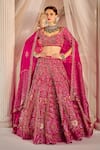 Buy_Rachit Khanna_Pink Raw Silk Embroidered Glass Beads Leaf Neck Bridal Lehenga Set  _at_Aza_Fashions