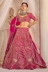 Rachit Khanna_Pink Raw Silk Embroidered Glass Beads Leaf Neck Bridal Lehenga Set  _Online_at_Aza_Fashions