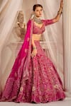 Buy_Rachit Khanna_Pink Raw Silk Embroidered Glass Beads Leaf Neck Bridal Lehenga Set  _Online_at_Aza_Fashions