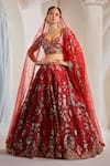 Buy_Rachit Khanna_Red Dupion Silk Embroidered Glass 3d Floral Jaal Bridal Lehenga Set _at_Aza_Fashions