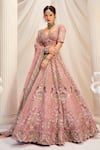 Shop_Rachit Khanna_Pink Raw Silk Embroidered Glass Sequin And Dabka Bridal Lehenga Set  _at_Aza_Fashions