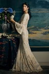 Shop_Sahil Kochhar_Beige Net Embroidery Round Neck Pakeezah Jungle Motif Gown _at_Aza_Fashions