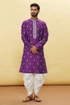 Buy_Arihant Rai Sinha_Purple Silk Embroidered Floral Kurta And Dhoti Pant Set _at_Aza_Fashions