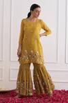 Buy_Shipraa Grover_Yellow Chanderi, Organza, Tissue Sequins, Embroidery Adira Kurta Gharara Set_at_Aza_Fashions