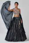Buy_suruchi parakh_Blue Crepe And Embroidery Floral One Sequin & Pleated Lehenga Set_at_Aza_Fashions