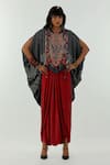 Buy_ASEEM KAPOOR_Black Natural Crepe Printed Resham Ritu Ambi Kaftan Tunic And Pant Set  _at_Aza_Fashions