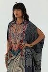 Shop_Aseem Kapoor_Black Natural Crepe Printed Resham Ritu Ambi Kaftan Tunic And Pant Set  _at_Aza_Fashions