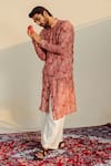 Shop_Ankita Lath_Pink Silk Print And Embroidery Abstract Overlap Kurta Set  _at_Aza_Fashions