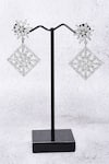 Shop_Nayaab By Aleezeh_Silver Plated Faux Diamond Geometric Drop Earrings_at_Aza_Fashions