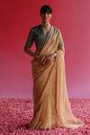 Buy_Taisha_Green Kota Doria, Silk Embroidery V-neck Kadhwa Woven Blouse _at_Aza_Fashions