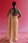 Shop_Taisha_Green Kota Doria, Silk Embroidery V-neck Kadhwa Woven Blouse _at_Aza_Fashions