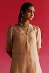 Taisha_Gold Banarasi Tissue Silk Solid V Neck Sudha Kurta With Pant _Online_at_Aza_Fashions