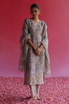 Taisha_Grey Pure Linen Silk Handloom Sequin Swaroop Floral Pattern Kurta  _Online_at_Aza_Fashions