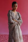 Buy_Taisha_Grey Pure Linen Silk Handloom Sequin Swaroop Floral Pattern Kurta  _Online_at_Aza_Fashions