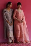 Taisha_Grey Pure Linen Silk Handloom Sequin Swaroop Floral Pattern Kurta  _at_Aza_Fashions