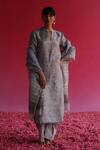 Buy_Taisha_Blue Linen, Silk Sequins Mandarin Collar Bagh Handloom Straight Kurta _at_Aza_Fashions