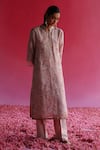 Buy_Taisha_Pink Linen, Silk Embroidery Mandarin Collar Bagh Kurta _Online_at_Aza_Fashions