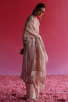 Taisha_Pink Linen, Silk, , Handloom Keyhole Neck Bagh Woven Kurta Set _Online_at_Aza_Fashions