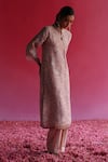 Shop_Taisha_Pink Linen, Silk, , Handloom Keyhole Neck Bagh Woven Kurta Set _Online_at_Aza_Fashions