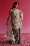 Buy_Taisha_Grey Kurta Pure Linen Silk Handloom Woven Nanda Gharara Set  _at_Aza_Fashions