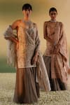 Shop_Taisha_Grey Kurta Pure Linen Silk Handloom Woven Nanda Gharara Set  _Online_at_Aza_Fashions