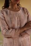 Shop Taisha Pink Linen, , Handloom Tassels Sattva Geometric Woven Kurta Set Online at Aza Fashions Shop_Taisha_Pink Linen, , Handloom Tassels Sattva Geometric Woven Kurta Set _Online_at_Aza_Fashions