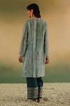 Shop_Taisha_Green Kurta Pure Linen Silk Handloom Woven Geometric Bhuman Stripe Pant Set _at_Aza_Fashions