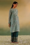 Buy_Taisha_Green Kurta Pure Linen Silk Handloom Woven Geometric Bhuman Stripe Pant Set _Online_at_Aza_Fashions