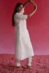 Taisha_Off White Kurta Pure Linen Silk Handloom Woven Geometric V Neck Mogra Set _Online_at_Aza_Fashions