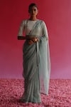 Buy_Taisha_Blue Saree Pure Crushed Zari Tissue Embroidery Thread Sharad With Woven Blouse _at_Aza_Fashions