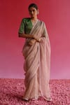 Taisha_Pink Saree Pure Crushed Zari Tissue Embroidery Sharad Border With Blouse _Online_at_Aza_Fashions