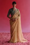 Buy_Taisha_Yellow Saree Pure Crushed Zari Tissue Sharad Sequin Border With Blouse _at_Aza_Fashions